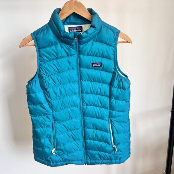 Patagonia Girls Down Sweater Puffer Vest Teal Zip up Jacket Youth Size Xxl 16-18 - Picture 1 of 9
